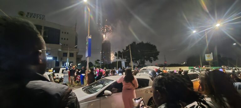 Thousands turned up to catch fireworks show at Nairobi’s Upper Hill, housing UAP Old Mutual Tower