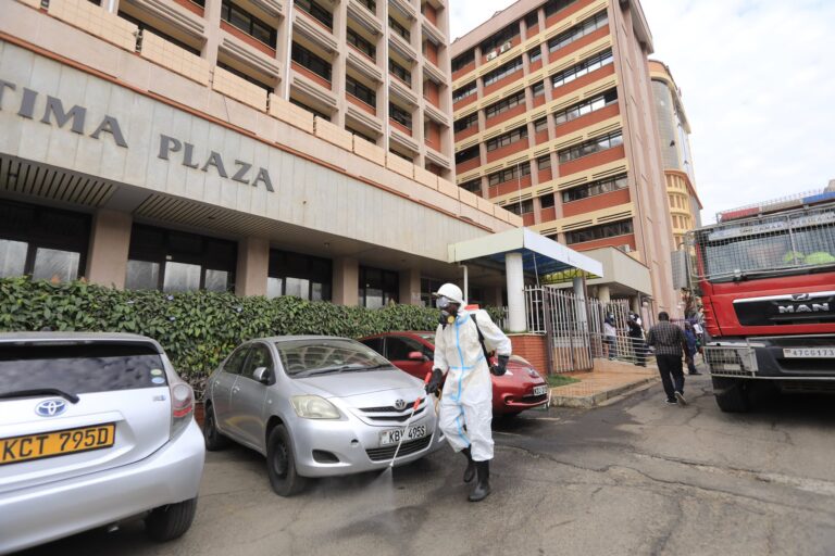 Nairobi County officers fumigate Stima Plaza